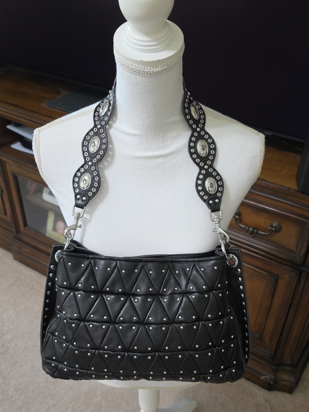 Aimee Kestenberg Roma Black Leather Quilted Shoulder Bag